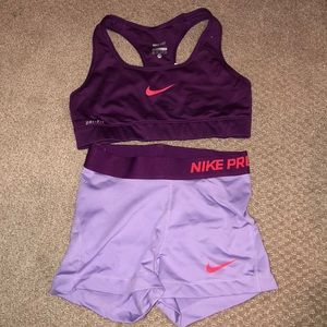 Nike sports bra with matching Nike pros